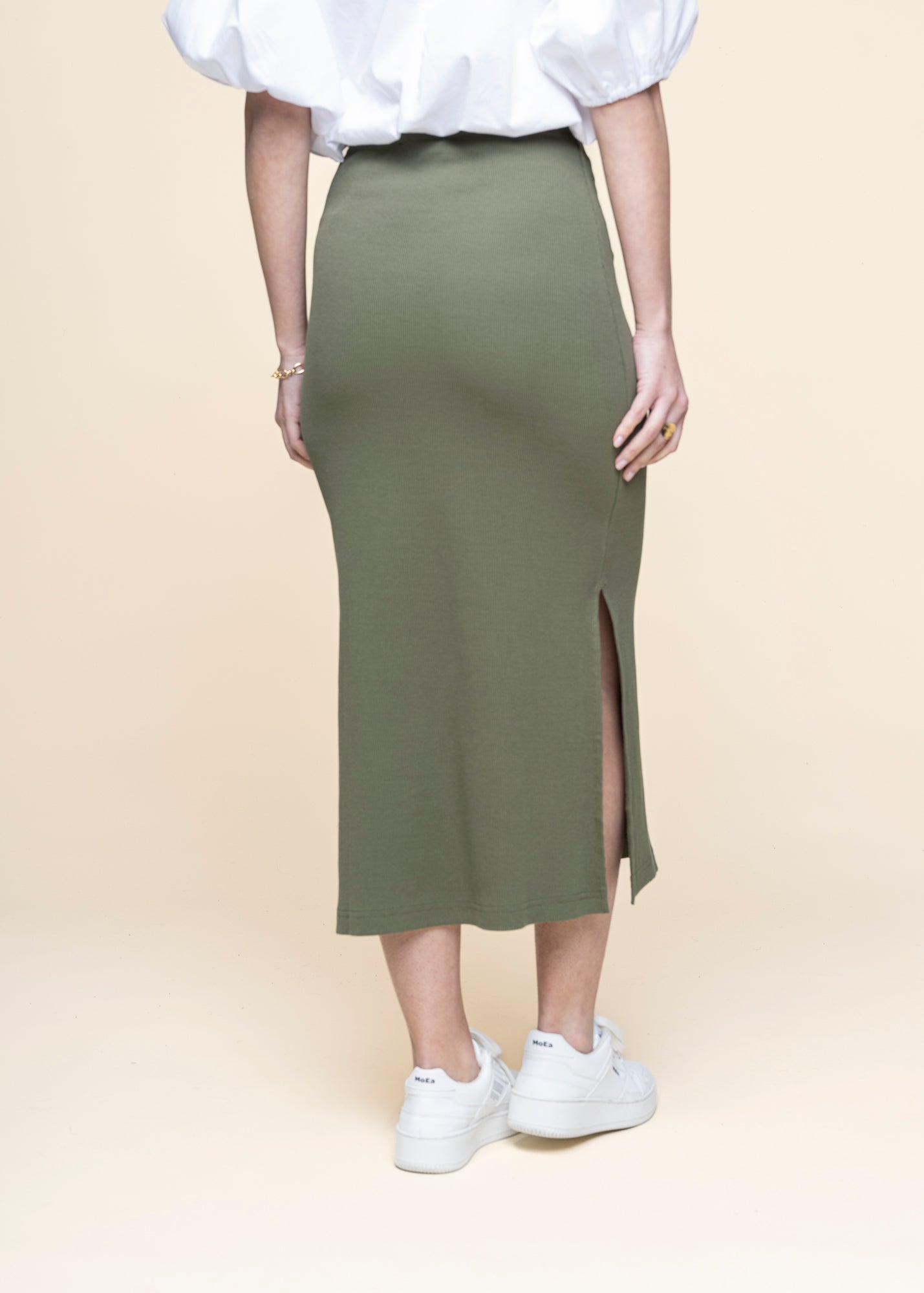 Jupe longue en coton bio | vert "rib skirt kvarnvik leaf green - four leaf clover"