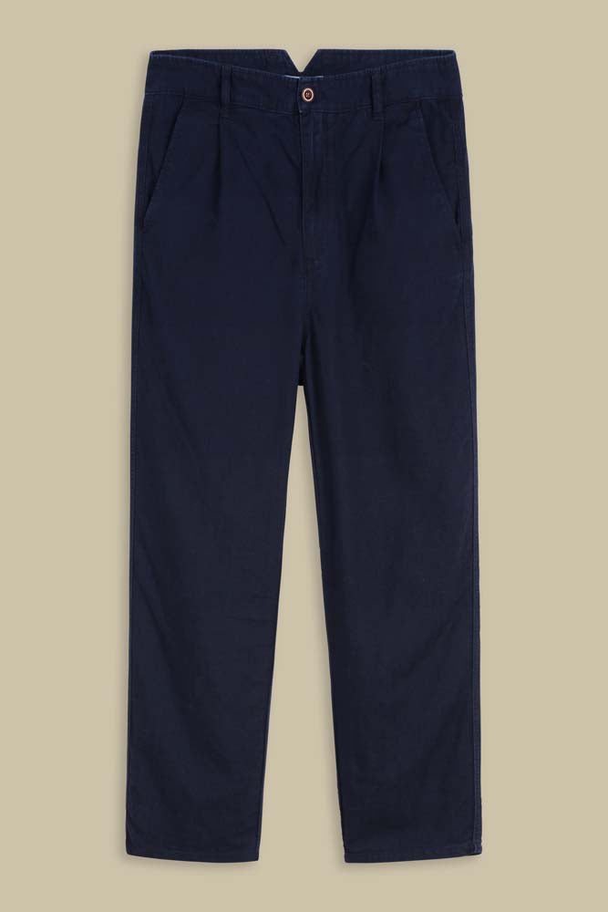 Pantalon ample marine en coton bio - bolivar indigo crinkle