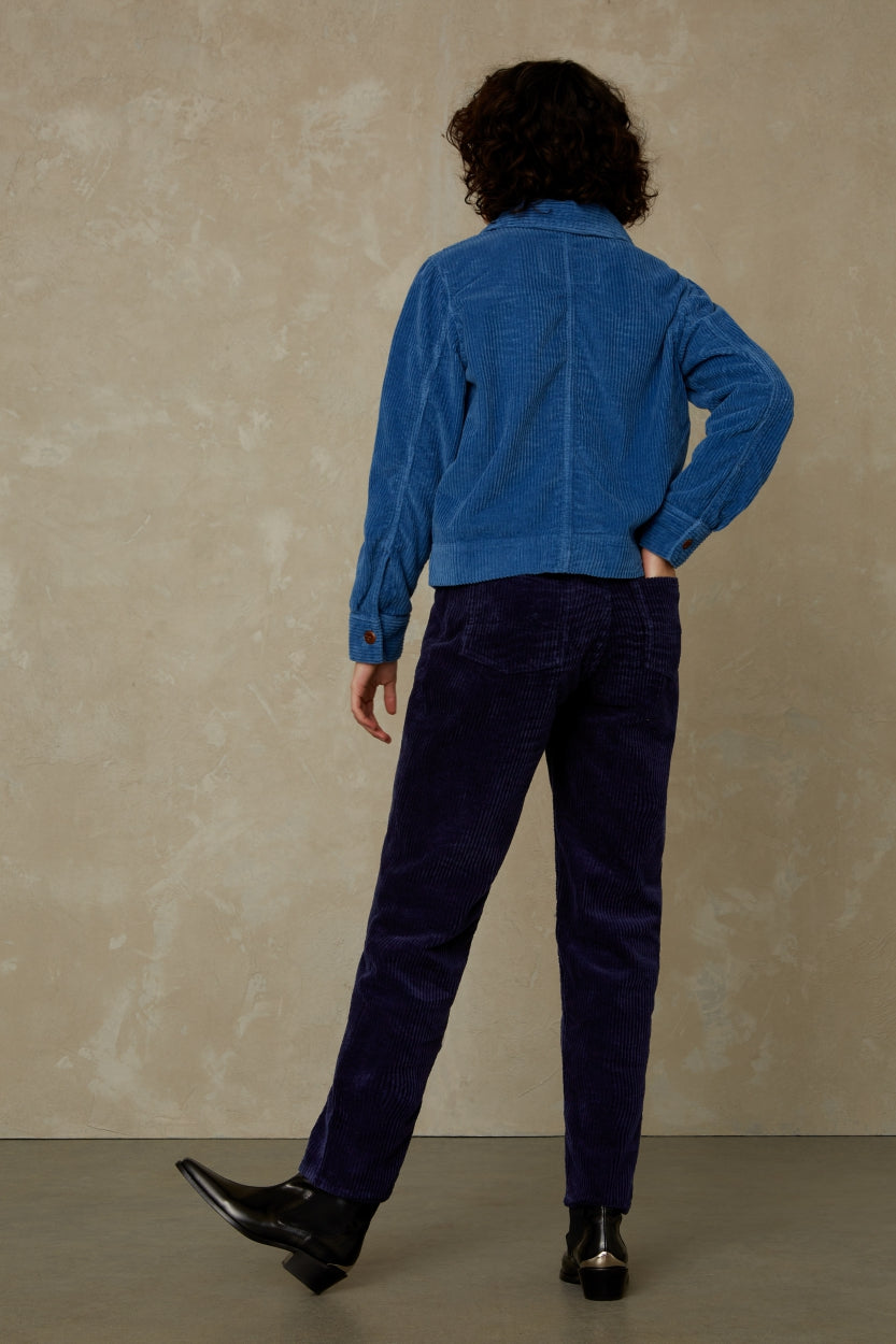 Veste bleu de travail en velours et coton bio - lavinia mid blue cord