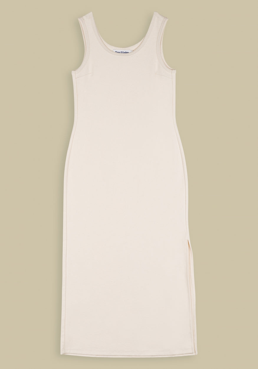 Robe longue non teintée en coton bio et recyclé - sen non-dyed