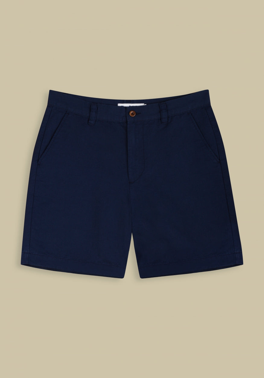 Short chino marine en lin et coton bio - cronus worker blue linen mix