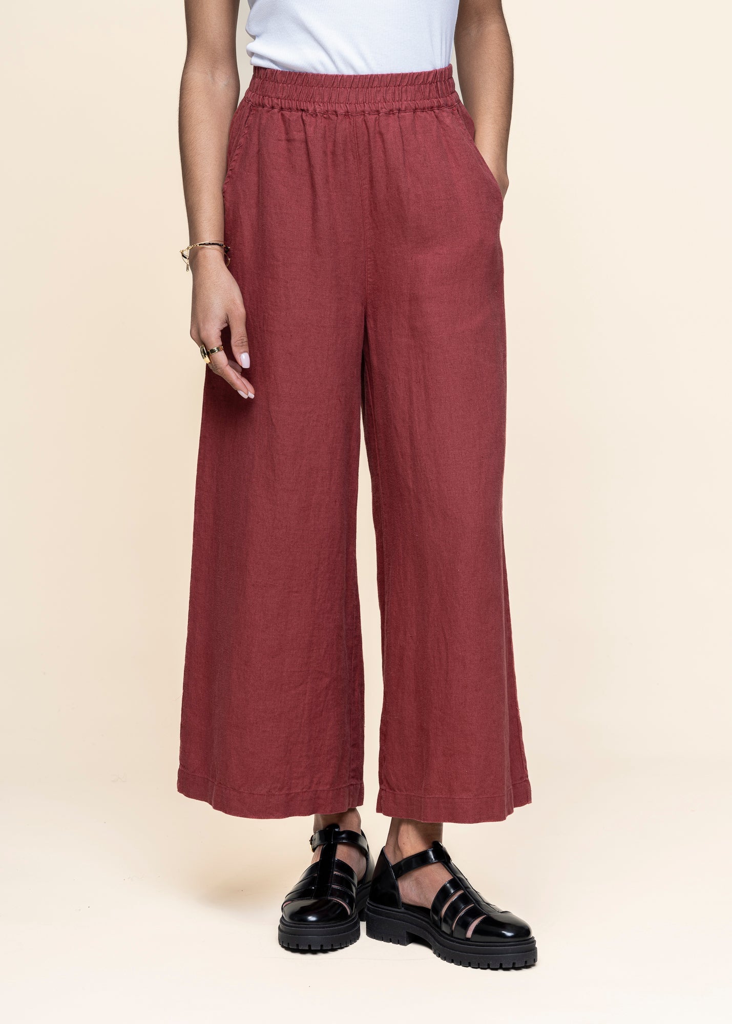 Pantalon ample en lin | Bordeaux "hazel ruby wine"