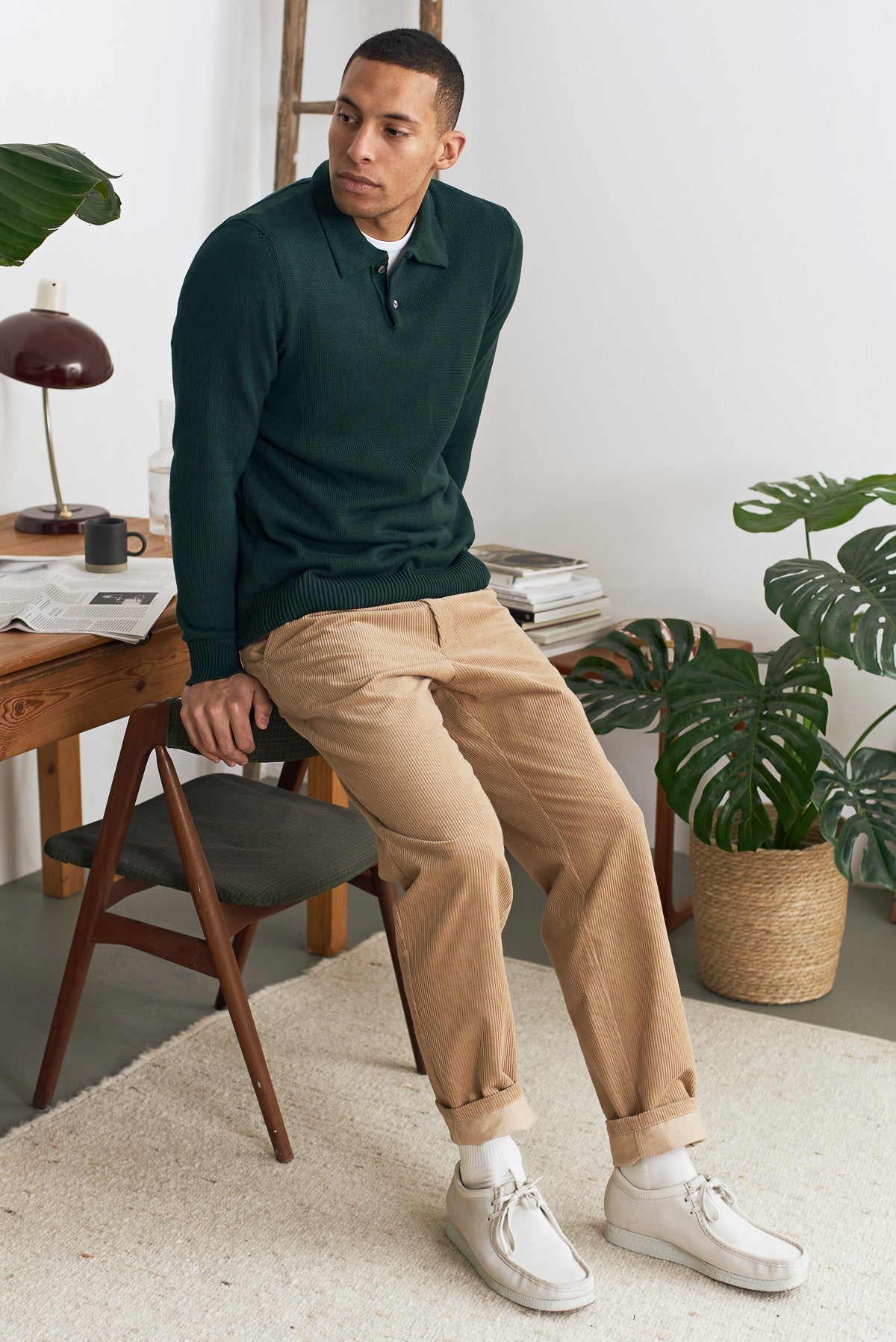 Pull à col polo maille en coton bio | vert "kaspar longsleeve poloeco scot green"