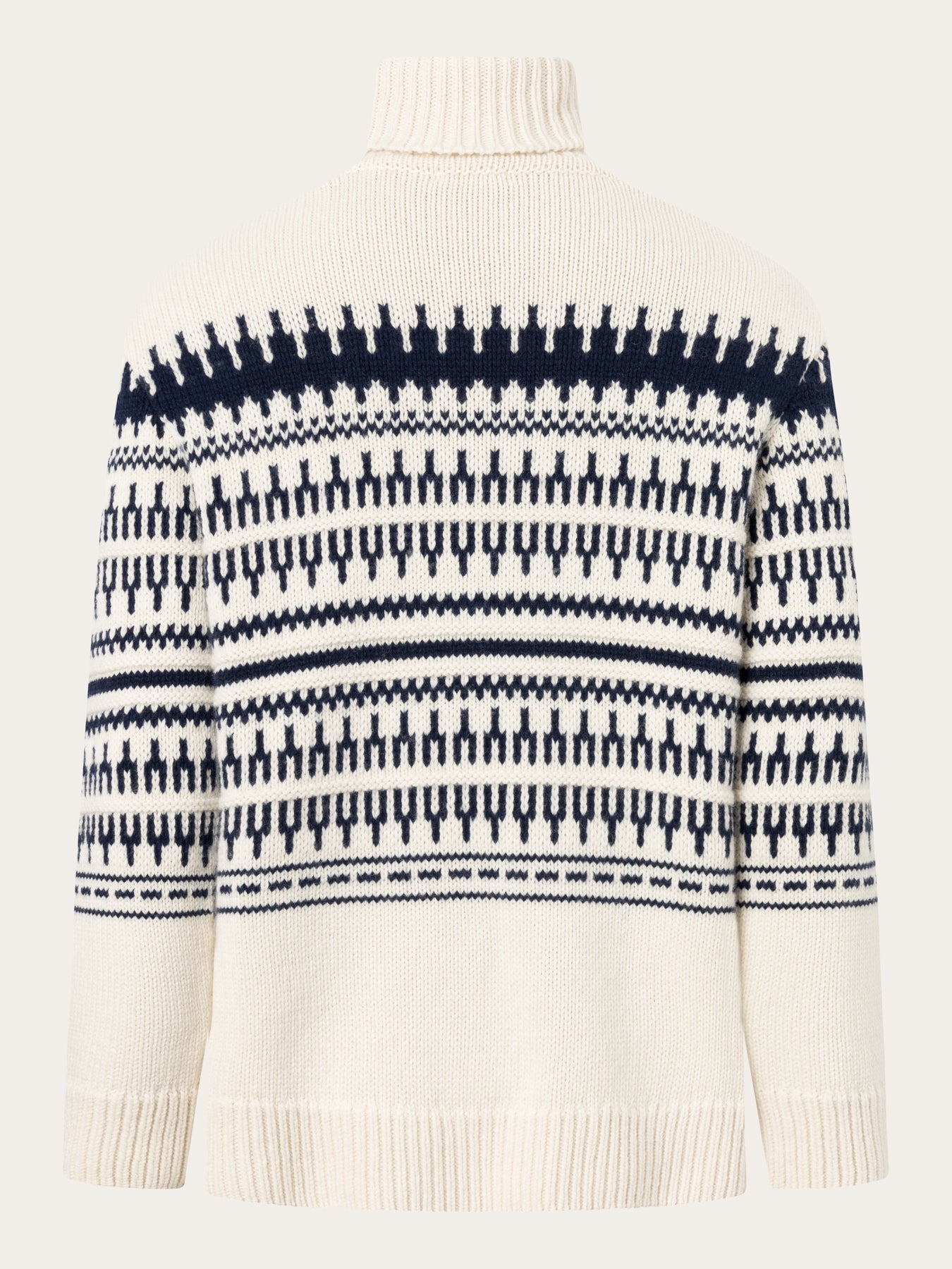 Pull col roulé en laine mérinos certifiée | Blanc "knitted pattern roll neck beige stripe"