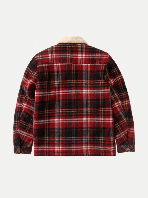 Veste sherpa carreaux rouge en laine recyclée - Lenny