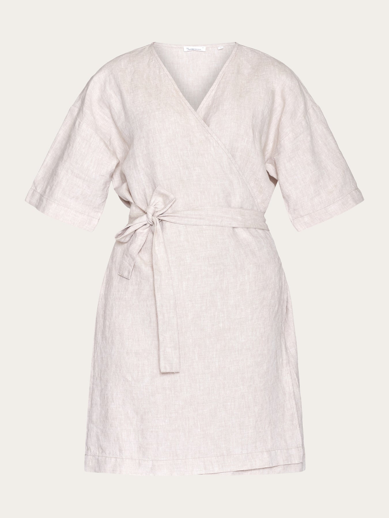 Robe portefeuille beige en lin bio - linen wrap dress light feather gray