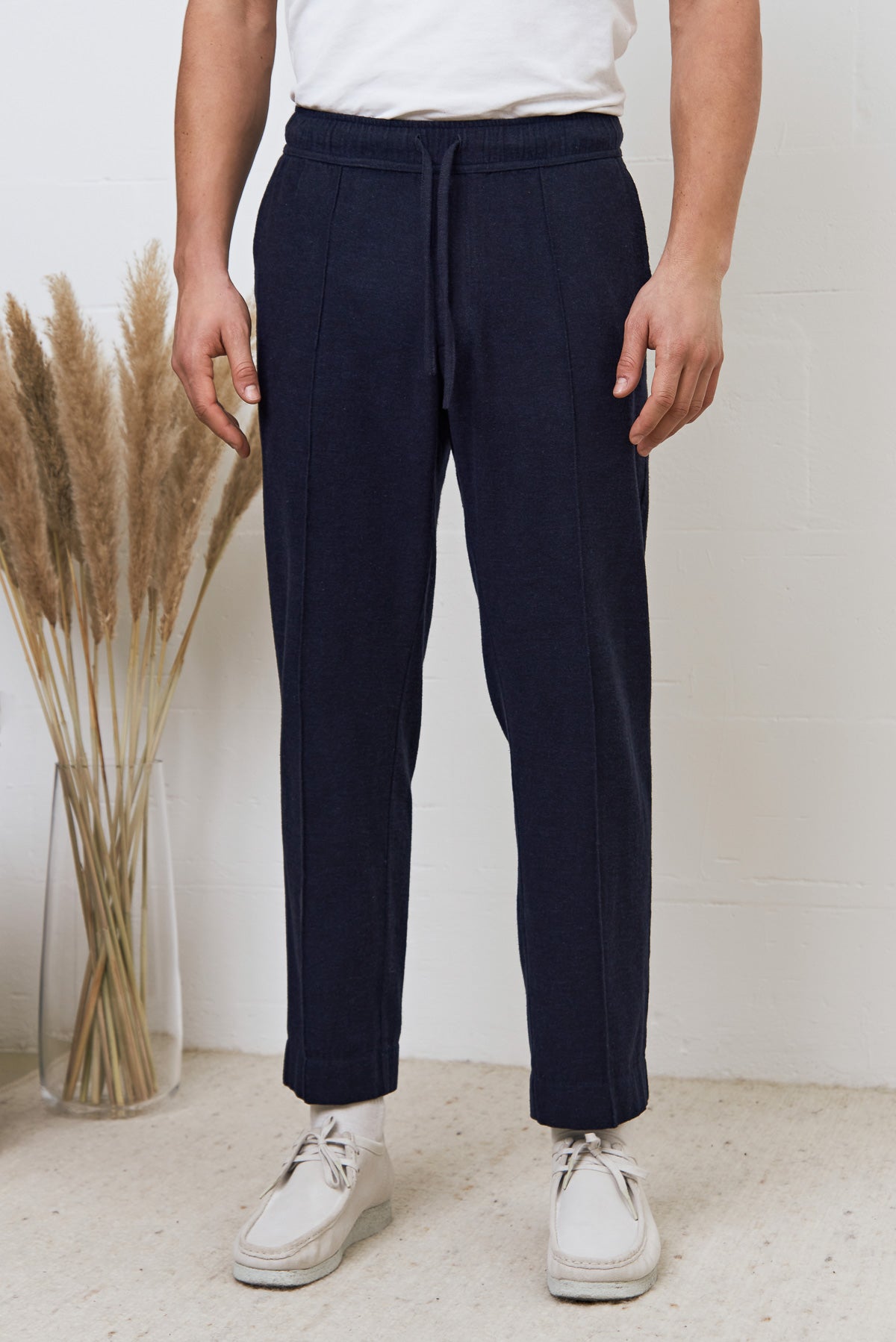 Pantalon droit flanelle en coton bio | marine "max trousers - eco deep sea flannel"