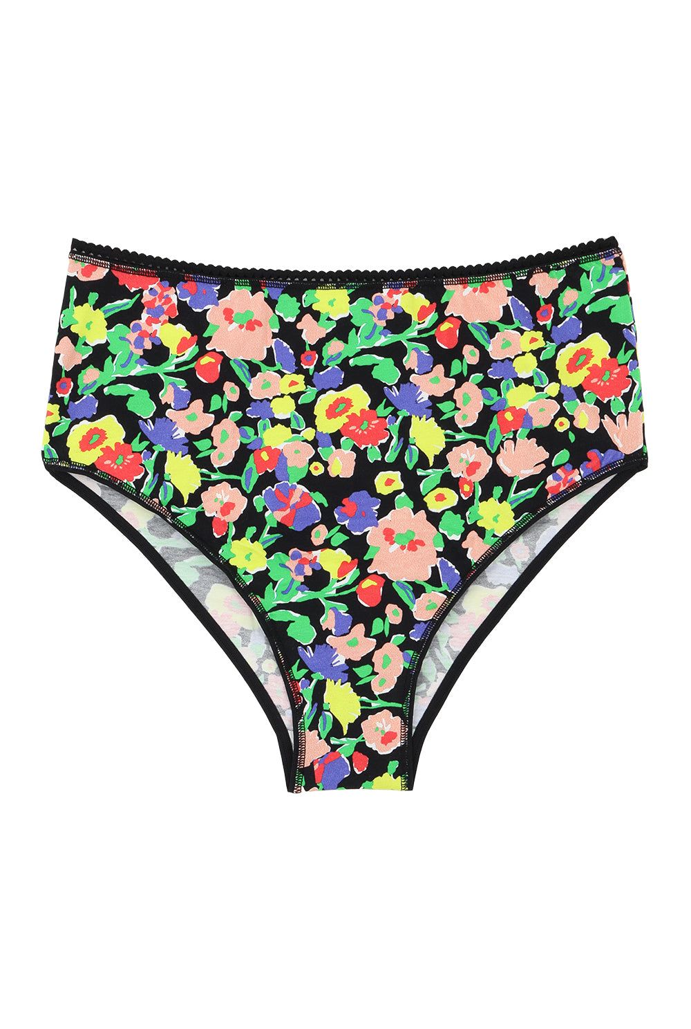 Culotte taille haute coton bio | fleurs noires | Fleurs noires