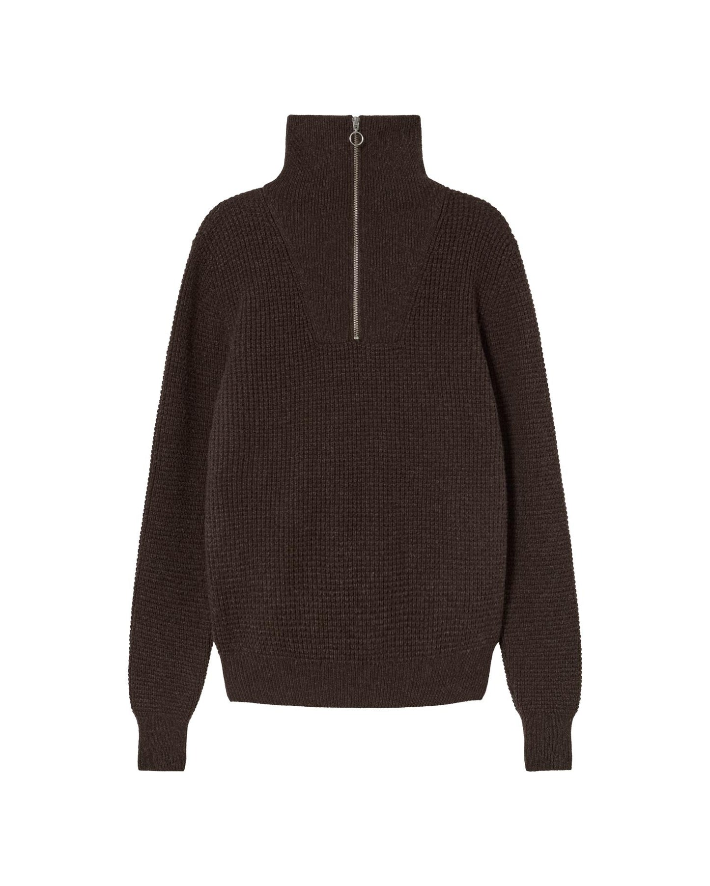 Pull col zippé en laine certifiée | marron "brown helio knitted sweater"