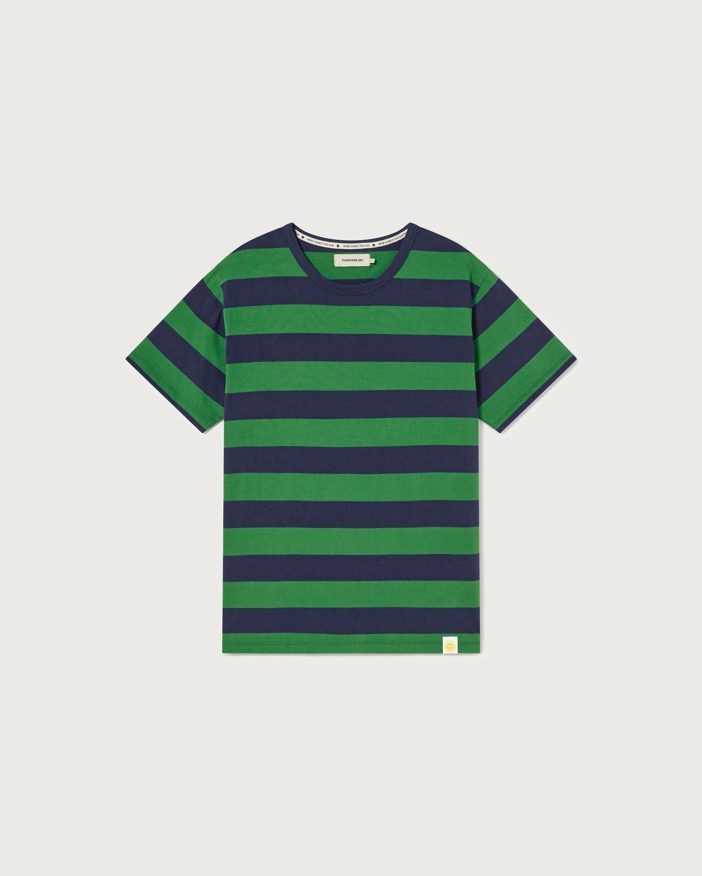 T-shirt bleu et vert à rayures en coton bio - blue night stripes multicolor