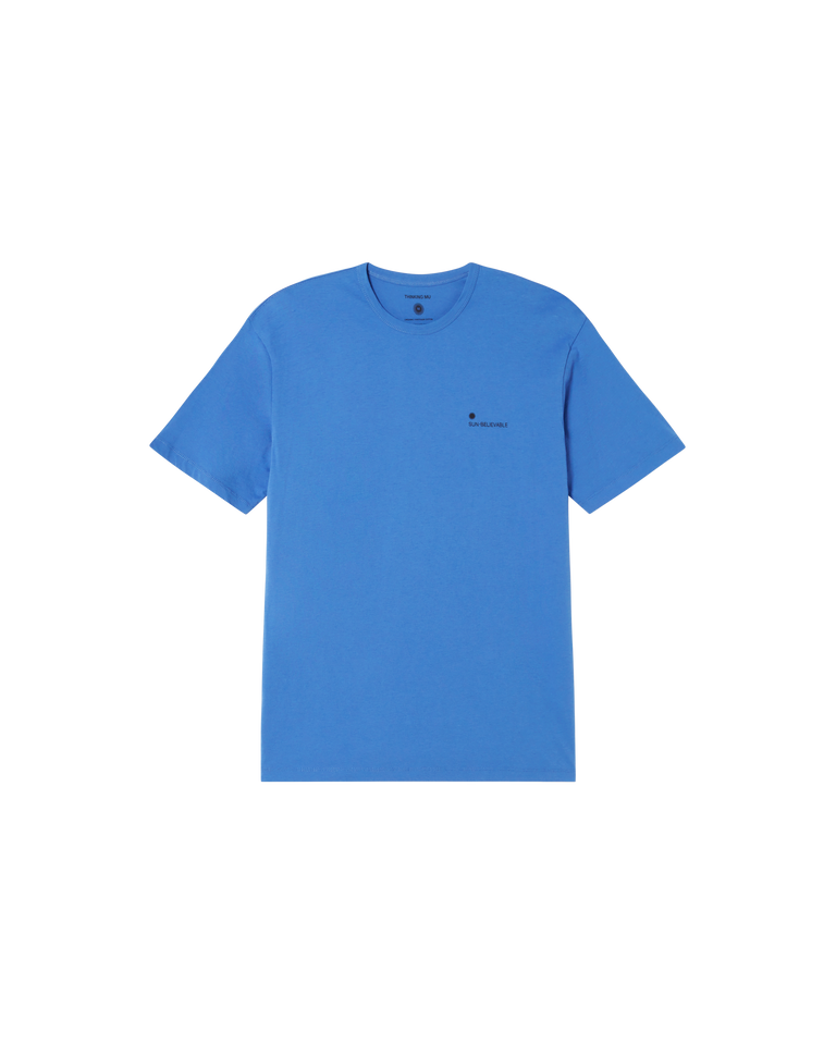 T-shirt en coton bio | Bleu motif brodé "sun believable heritage blue t-shirt"