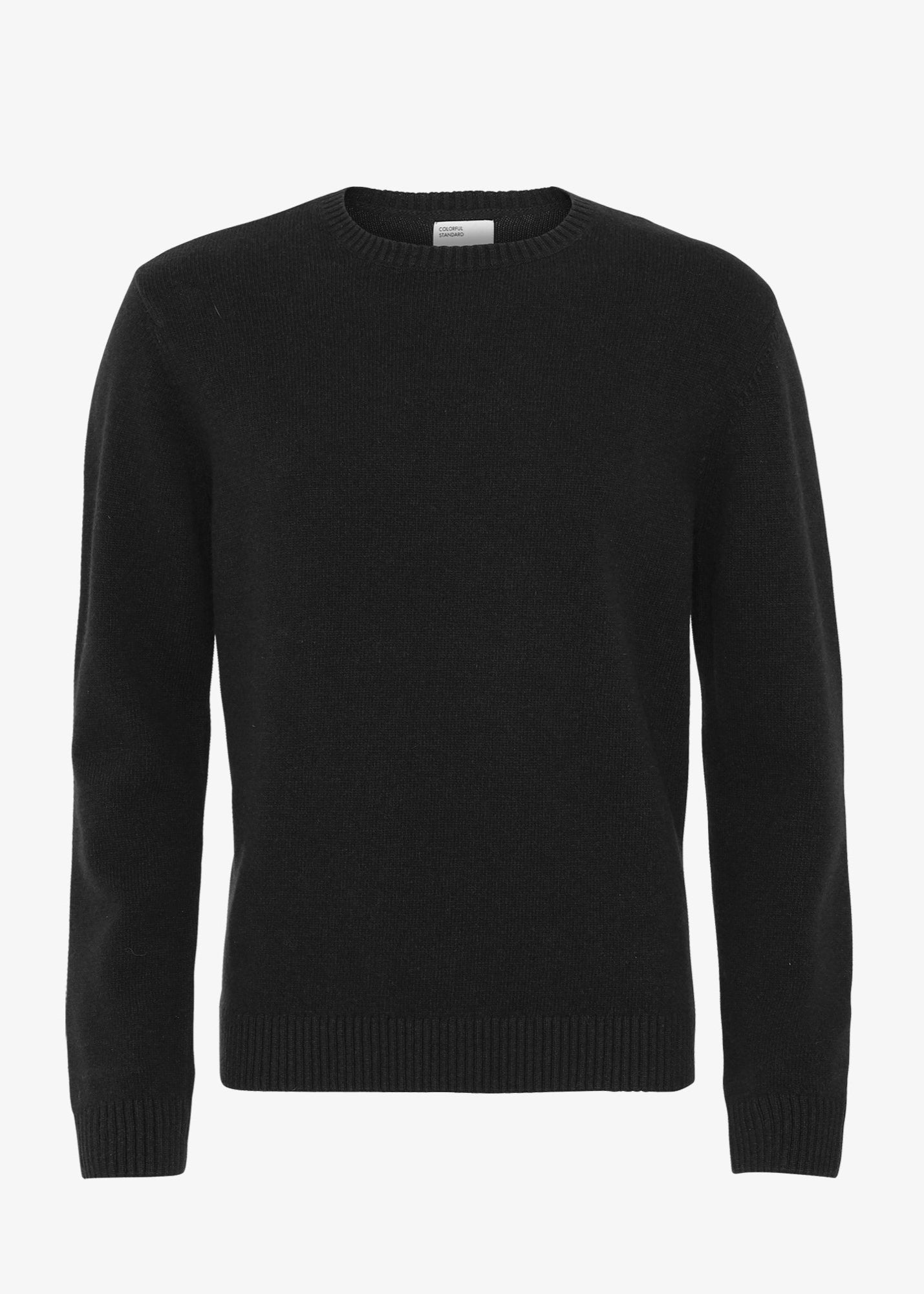 Pull col rond noir en laine mérinos recyclée - deep black