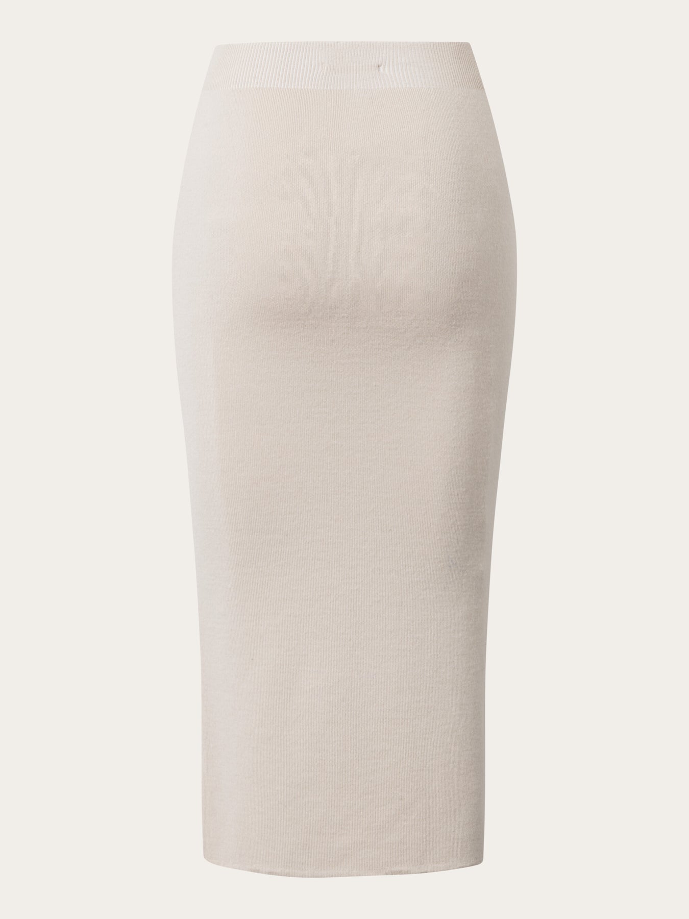 Jupe midi en laine certifiée | Beige "midi length merino knit skirt kelp"