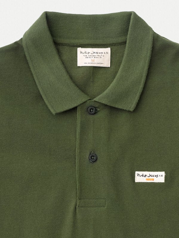 Polo uni kaki en coton bio - Mikael logo