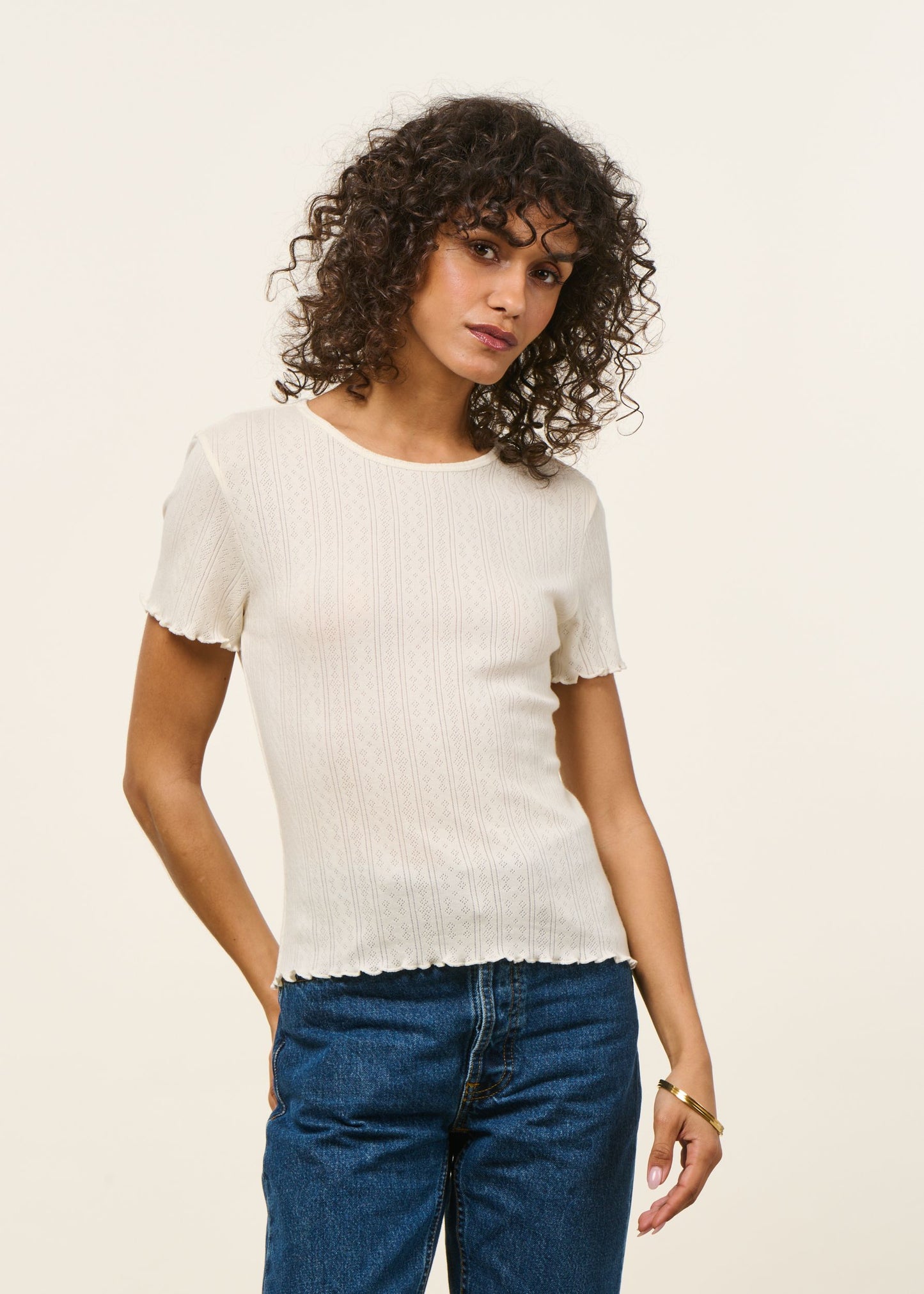 T-shirt en pointelle upcyclé | écru | Ecru