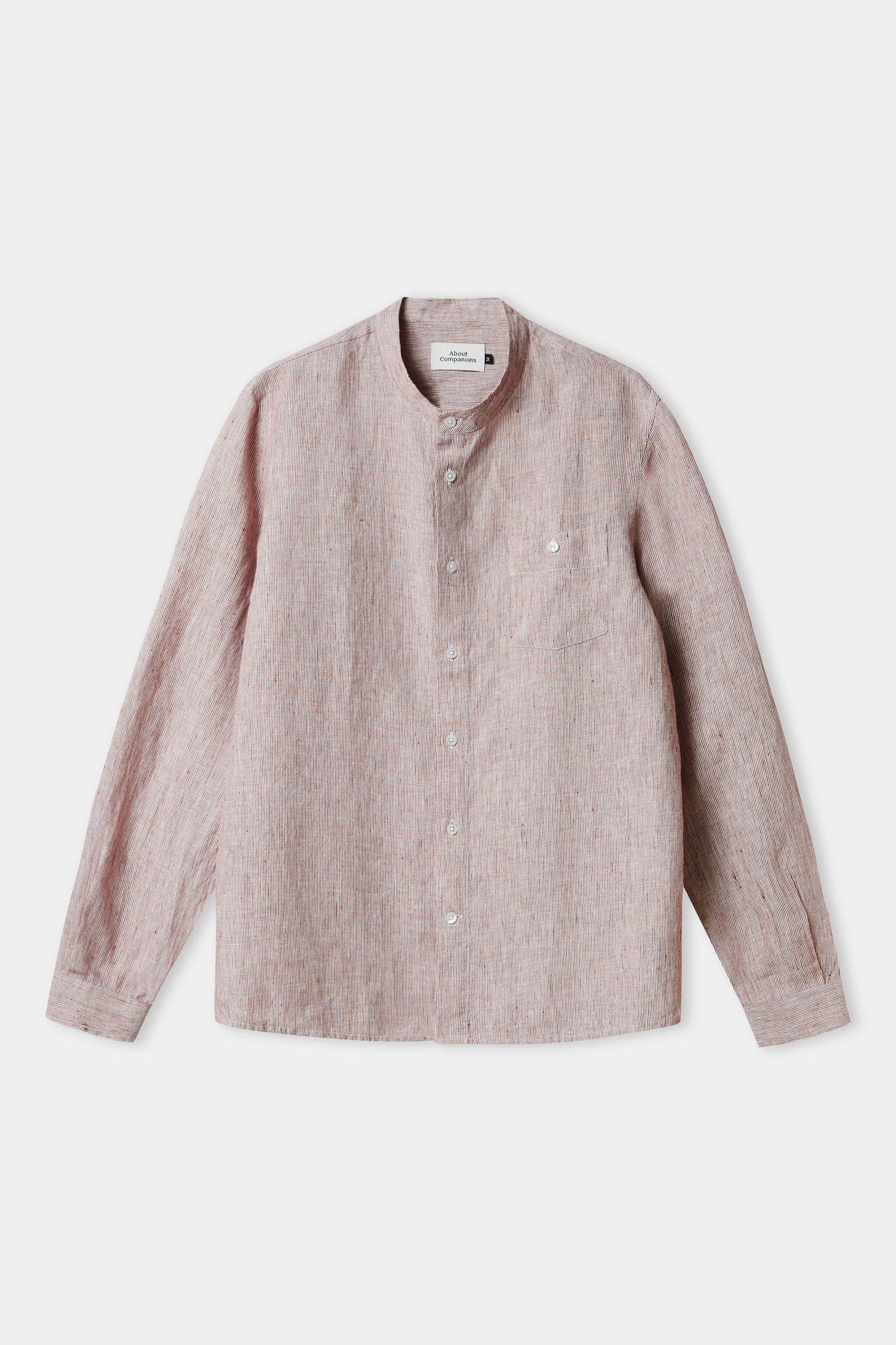 Chemise col mao en lin | rayée marron "nathan striped rust"