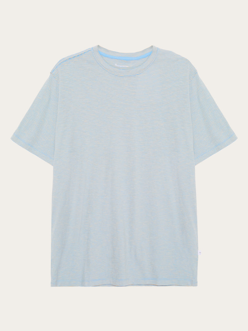 T-shirt rayé en coton bio | bleu "narrow striped slub tee light blue stripe"