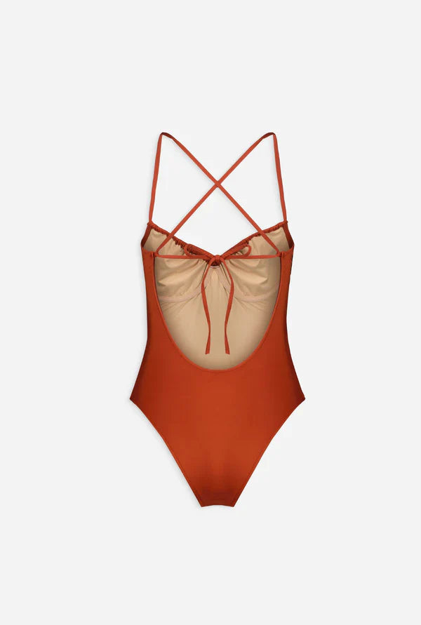 Maillot une pièce terracotta en recyclé - freya