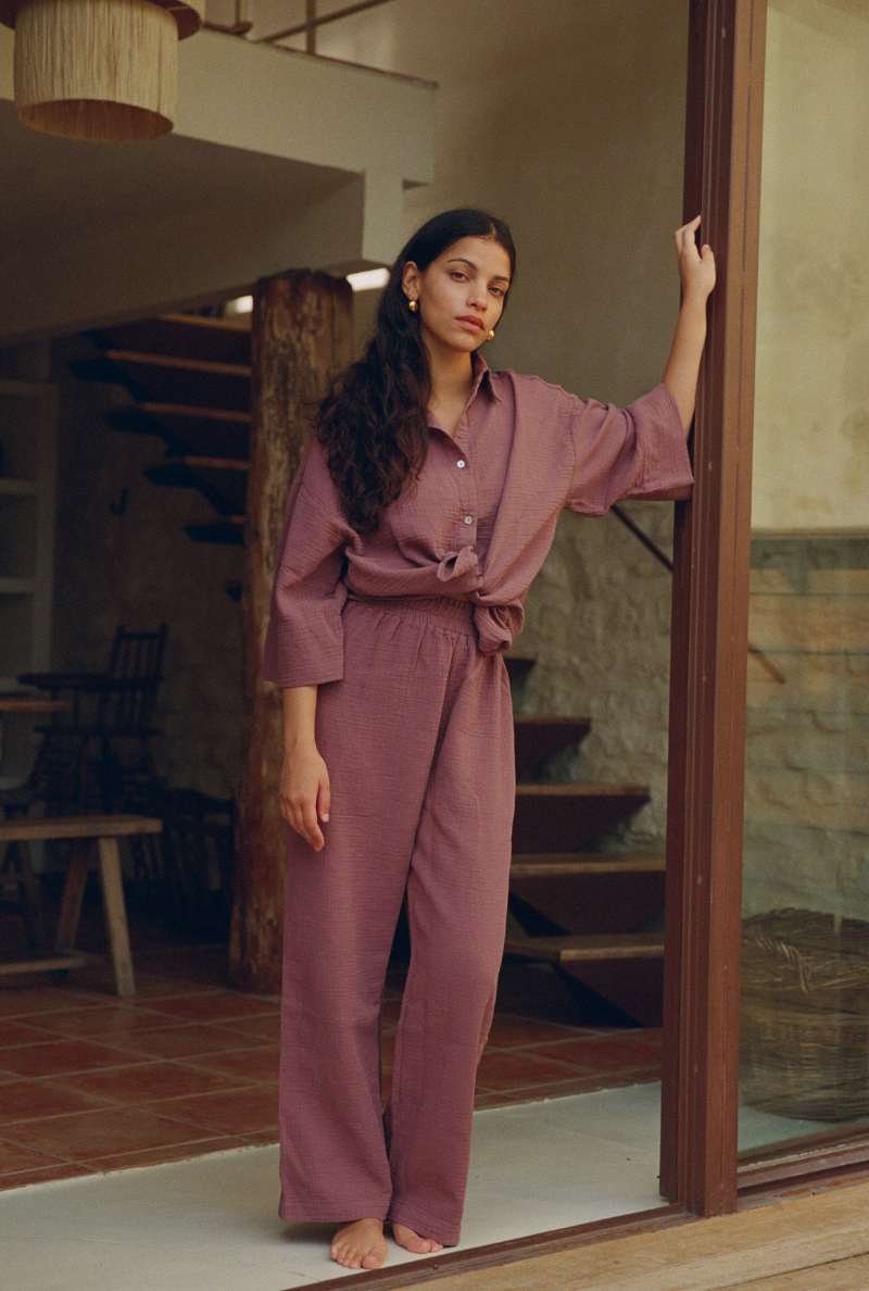Bas de pyjama en coton biologique | violet "mimosa"