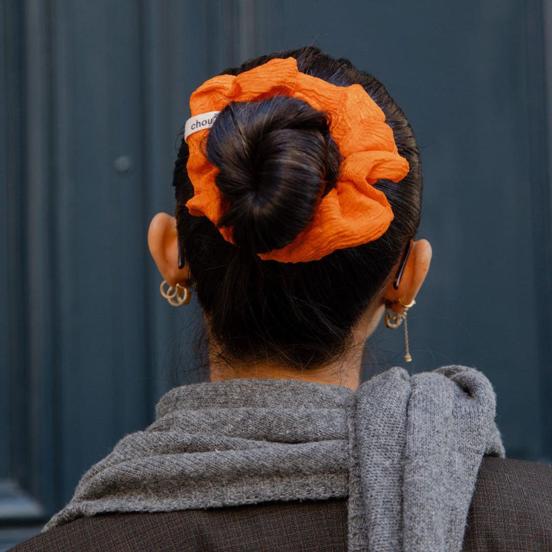 Chouchou en matière upcyclée | orange "jacquard cloqué orange - grand" | Orange