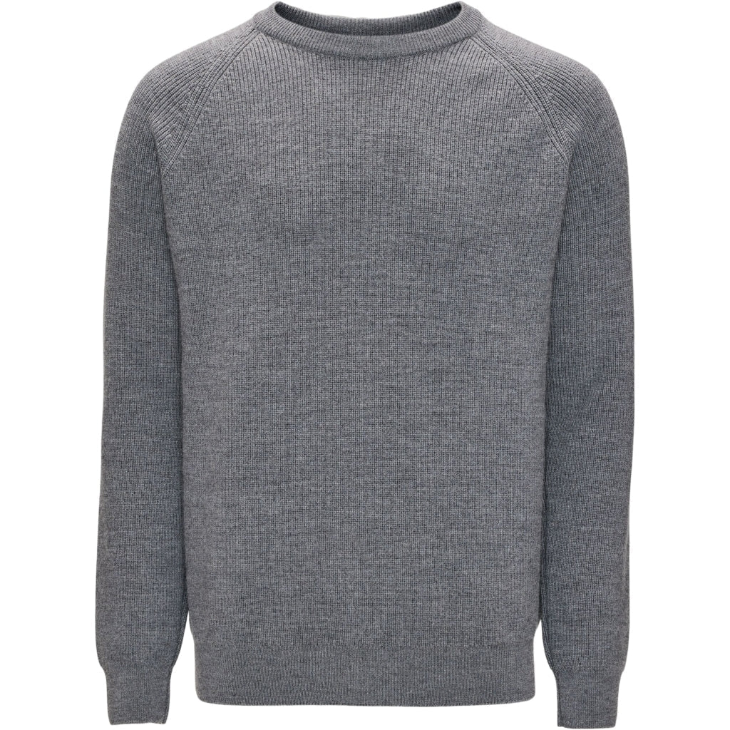 Pull en laine mérinos certifiée | Gris "o-neck merino wool rib grey melange"