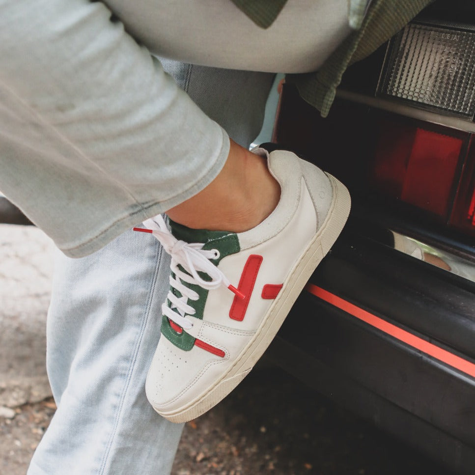 Baskets basses en cuir certifié | multicolore "san31 sansaho white nappa green red"