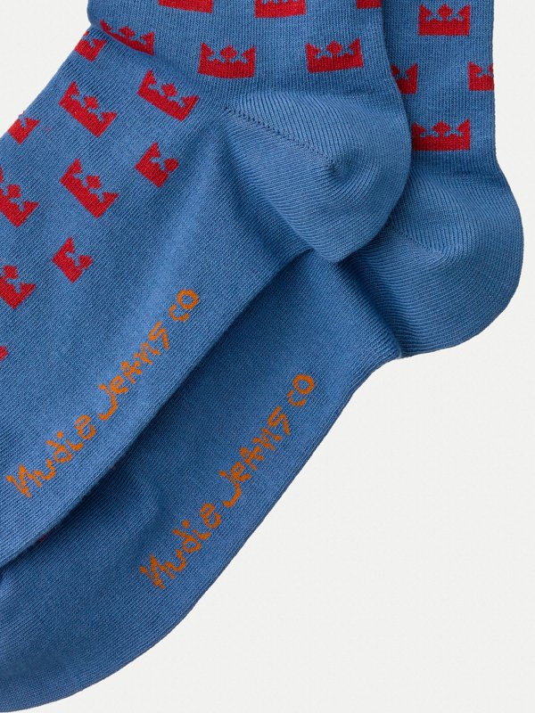 Chaussettes hautes imprimées bleues en coton bio - Olsson crown