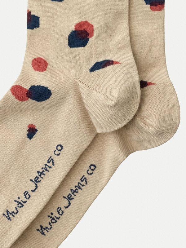 Chaussettes hautes beiges à pois en coton bio - Olsson
