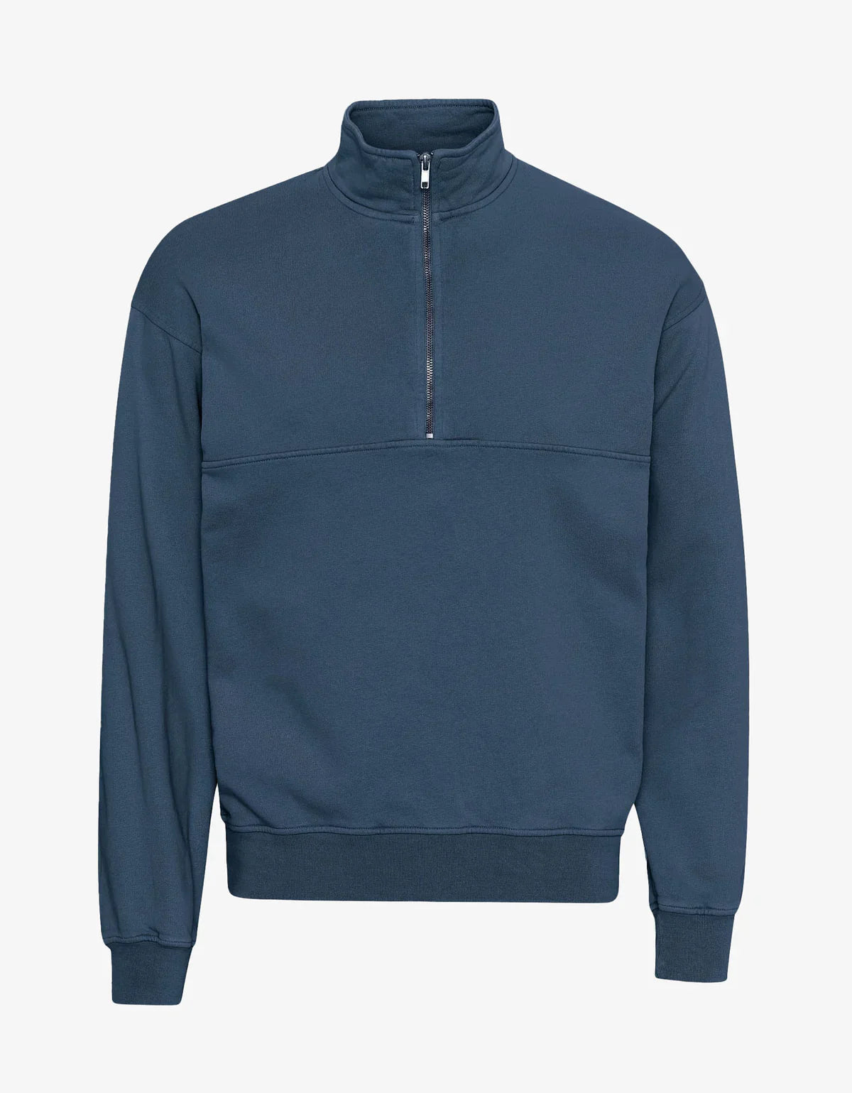 Sweat camionneur col zippé en coton bio | bleu "quarter zip petrol blue"