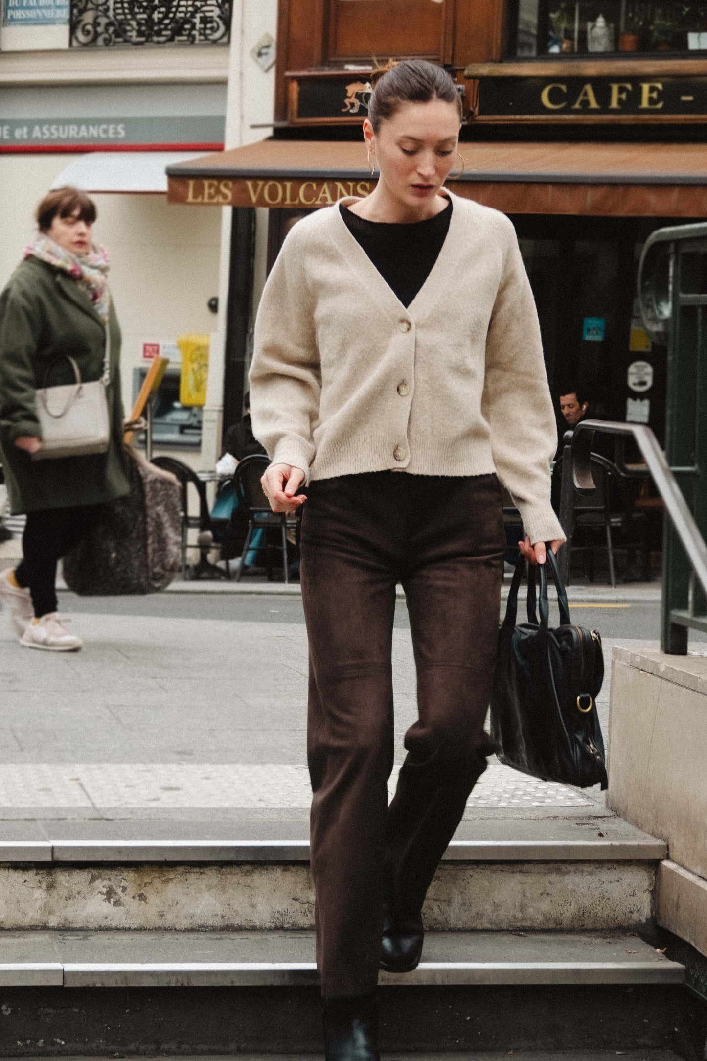 Pantalon made in france en daim upcyclé | marron "clothilde"