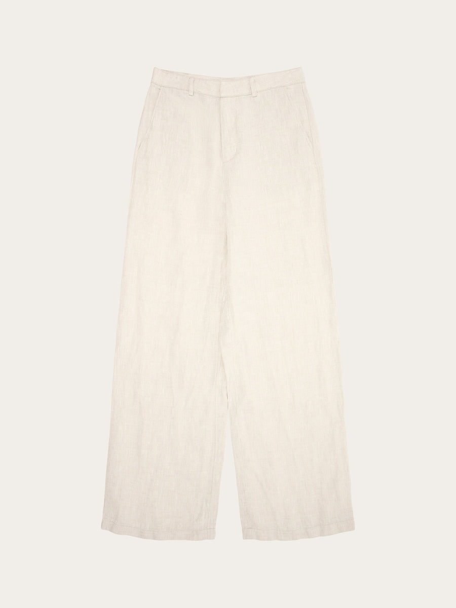 Pantalon ample beige en lin - POSEY natural linen pants light feather gray