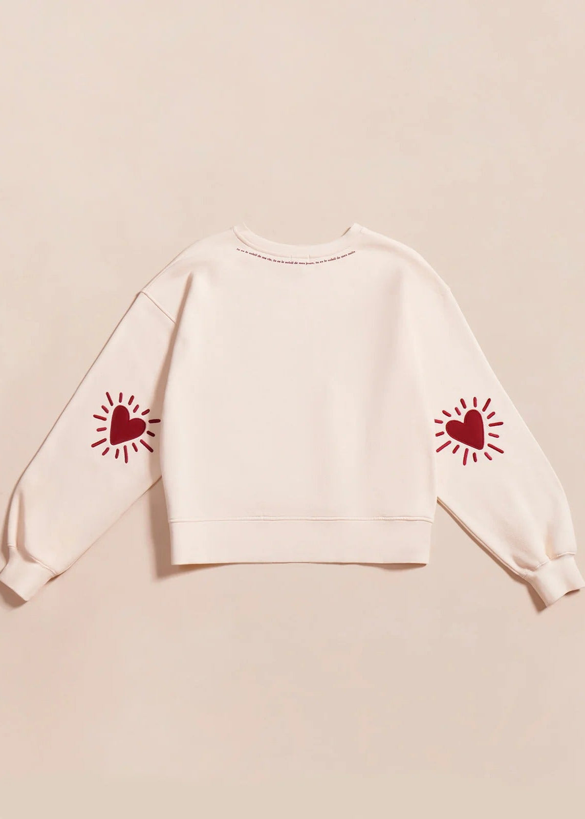 Sweat brodé en coton bio | crème "sweat Cœur solaire femme avec coudières "