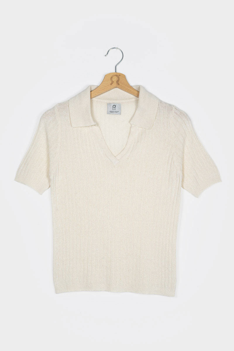 Polo manches courtes en soie recyclée | écru "polo donna seta rigenerata gigi"