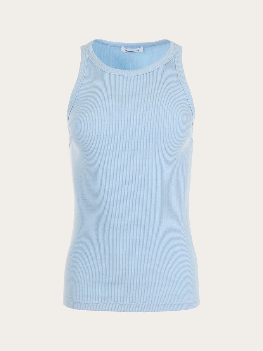 Débardeur bleu côtelé en coton bio - CANNA racer rib top chambray blue