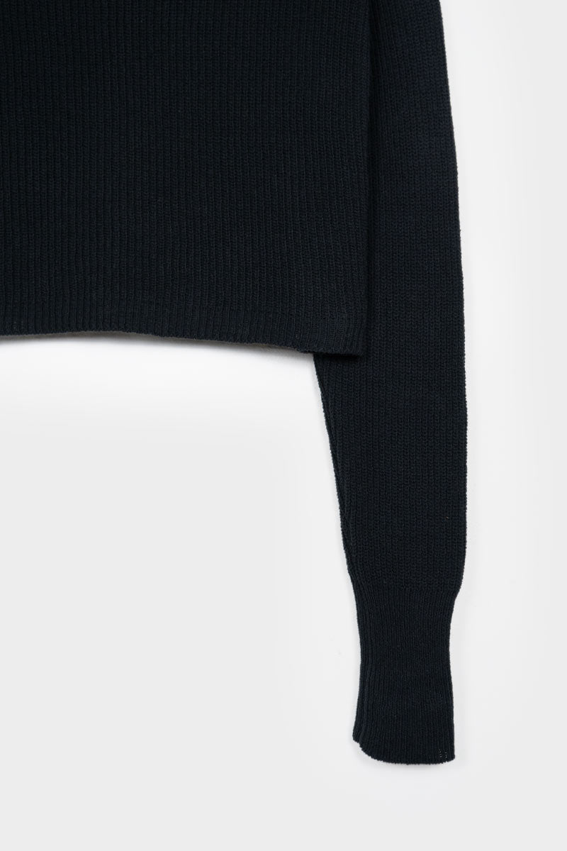Pull col chemise en coton recyclé | noir "maglia olivia nero lavagna"