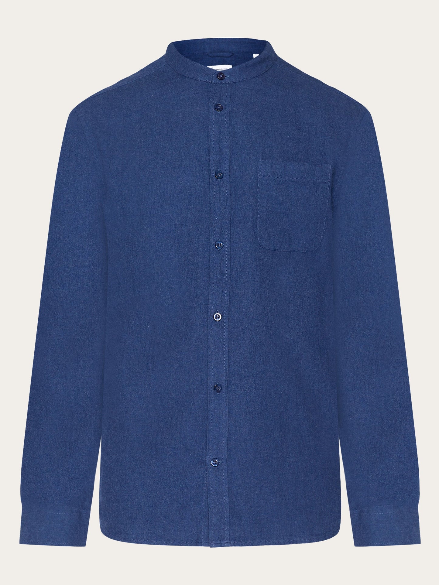 Chemise col mao en coton bio | bleu "regular fit melangé flannel stand collar shirt estate blue"
