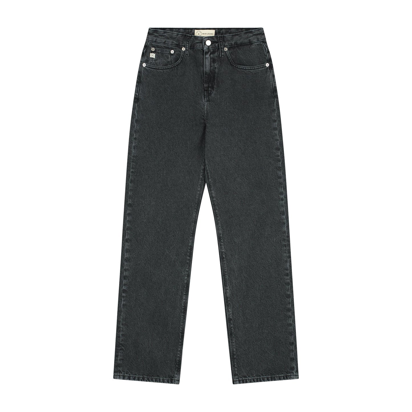 Jean droit délavé en coton bio et recyclé | noir "Relax rose used black"