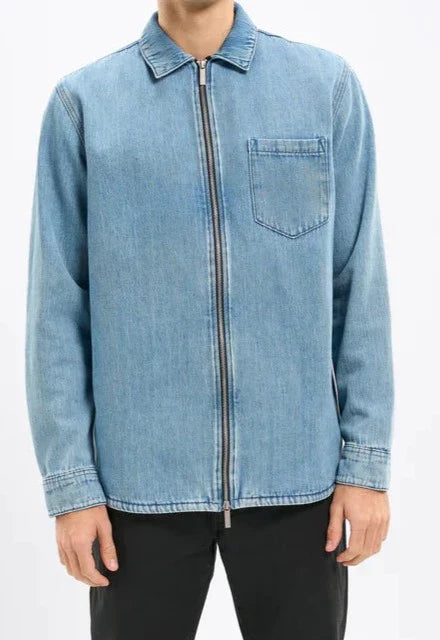 Surchemise en jean zippée en coton bio - denim zip shirt medium wash