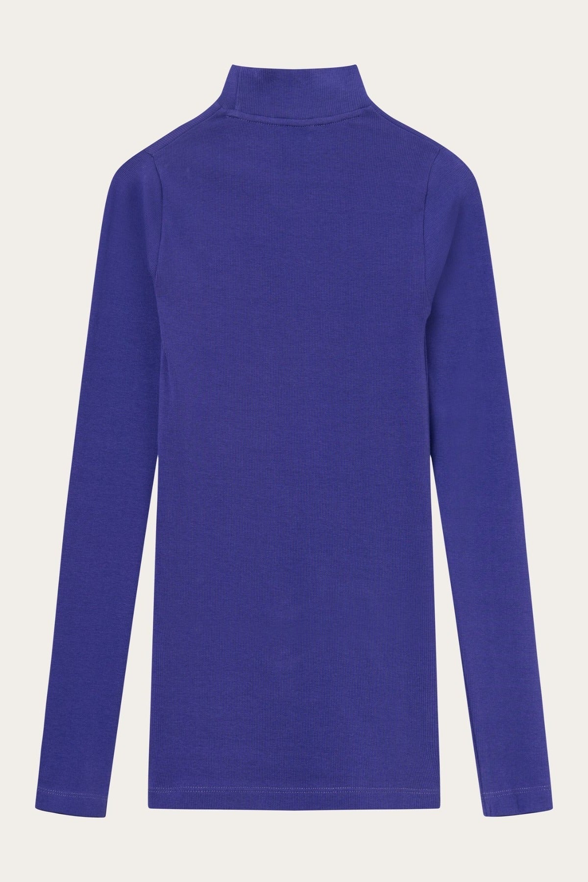 T-shirt manches longues côtelé en coton bio | Violet "rib high neck deep purple"