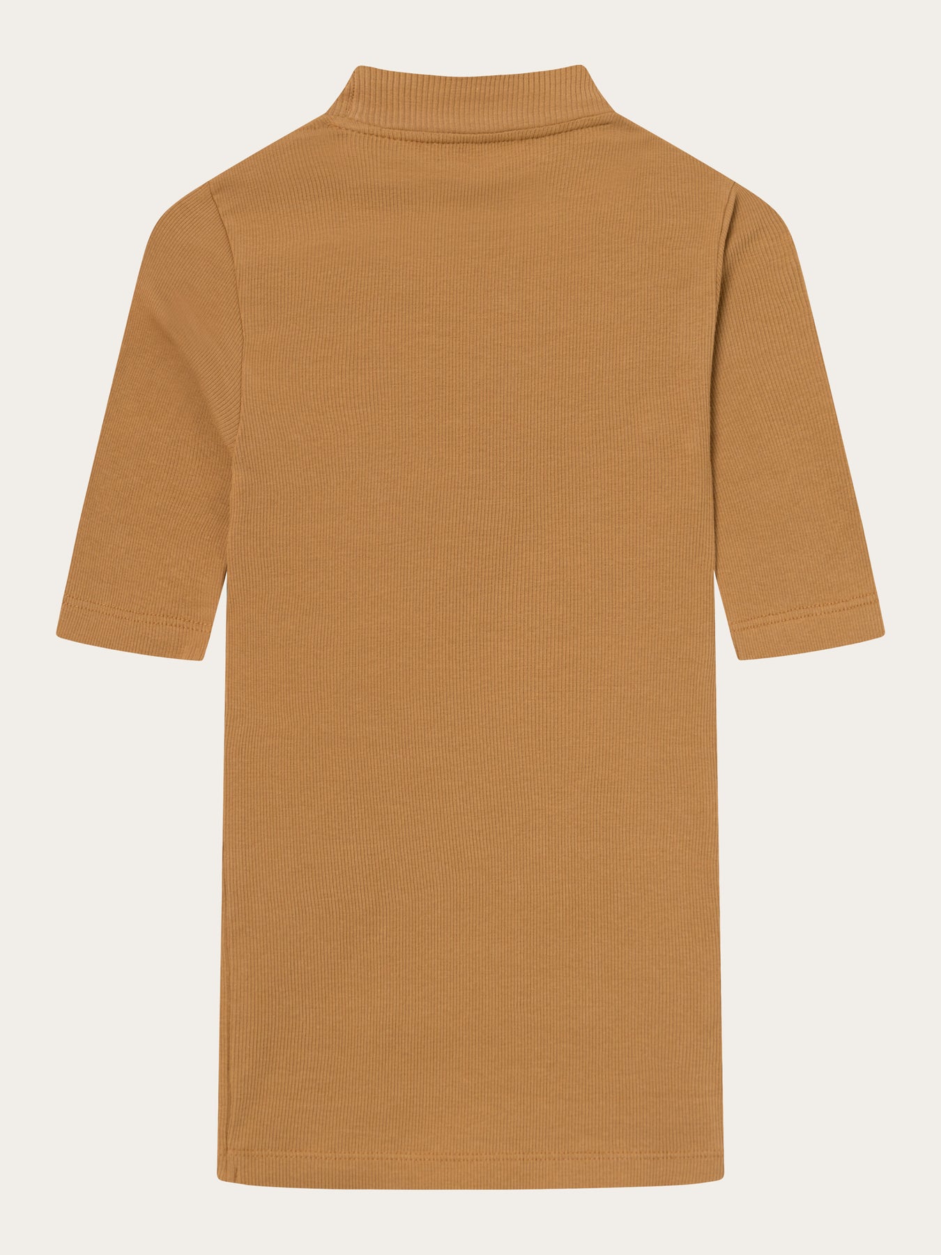 T-shirt côtelé en coton bio | Marron "rib high neck short sleeve brown sugar"