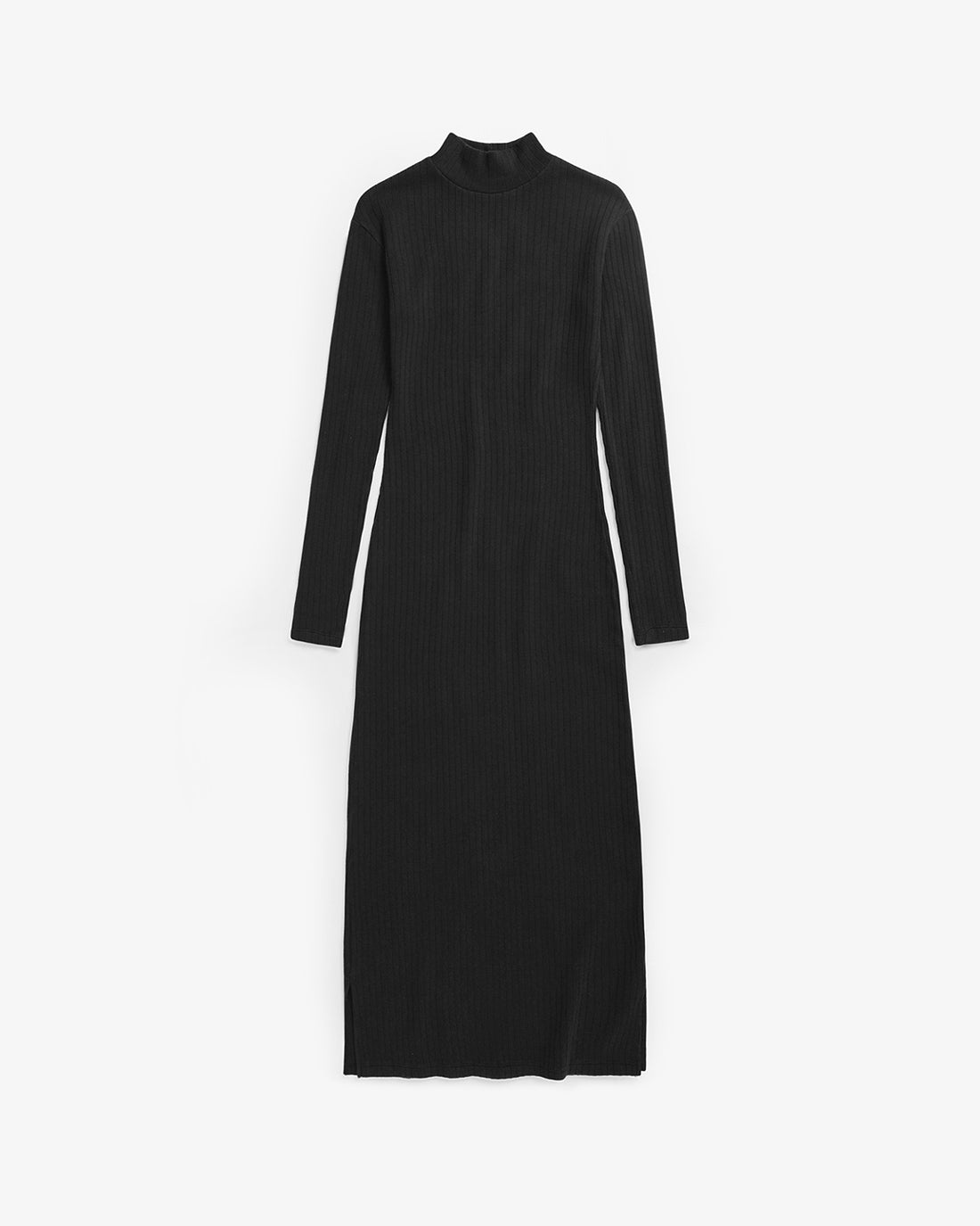Robe longue côtelée en coton bio | noir "heavy ribbed mock neck dress - true black"