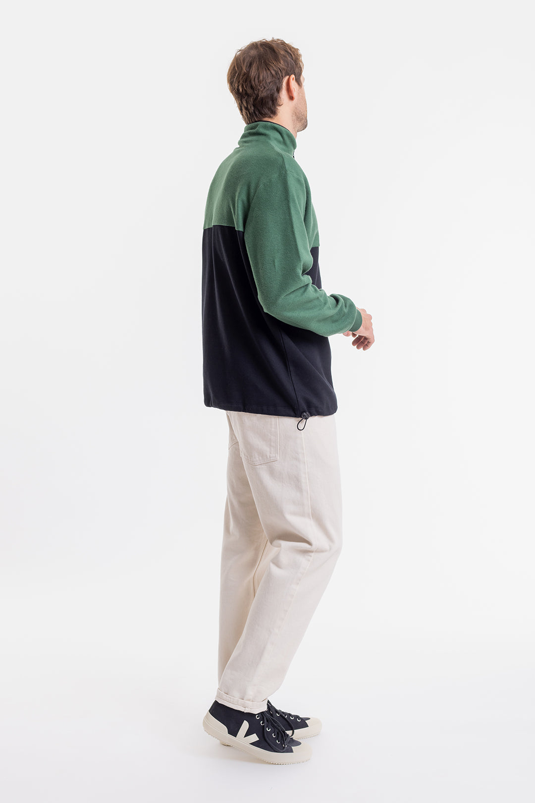 Sweat vert et noir en coton bio - divided half zip sweatshirt black/deep green