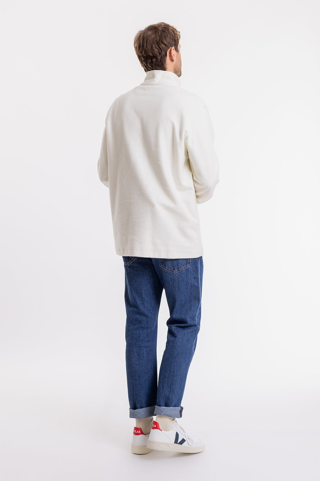 Sweat blanc col zippé en coton bio - half zip sweatshirt off-white