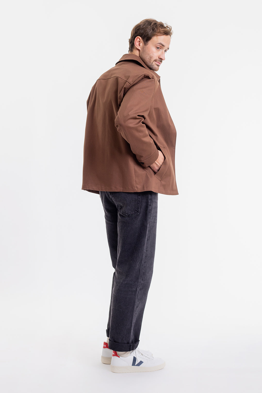 Veste zippée marron en coton bio - workwear zip jacket chestnut