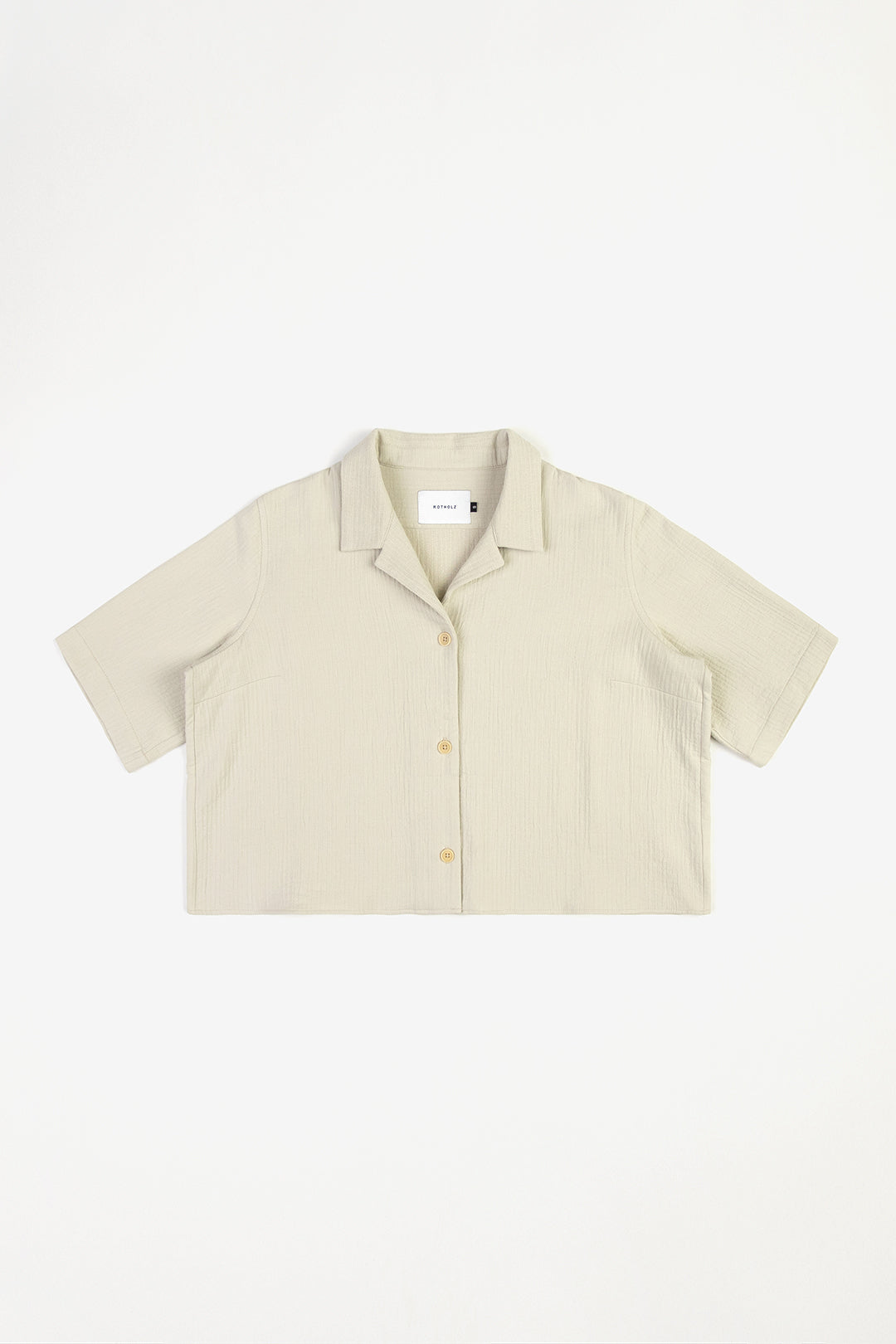 Chemise courte en coton bio | écru "cropped bowling shirt washed sand"