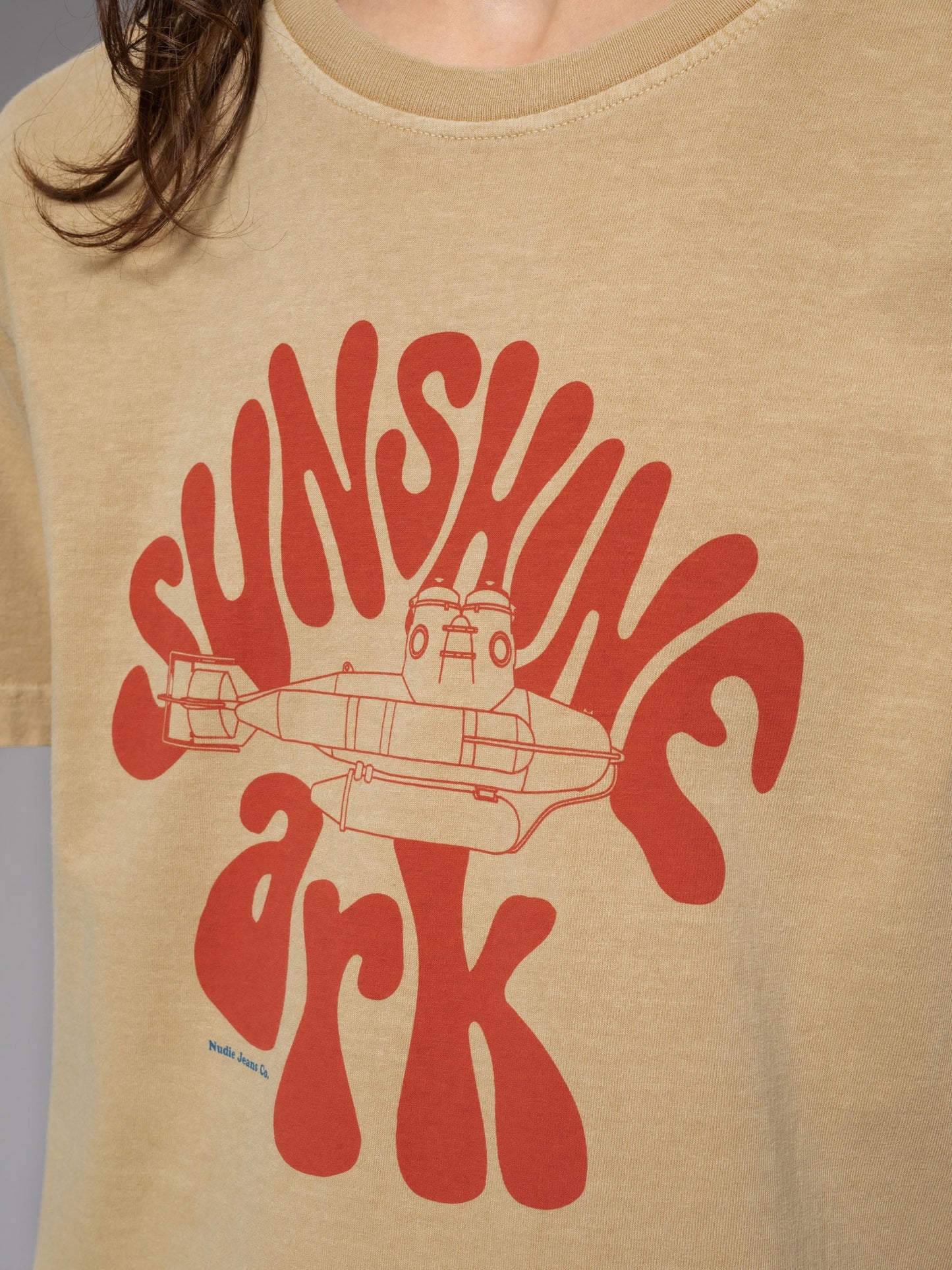 T-shirt marron avec logo en coton bio - roy sunshine ark faded sun