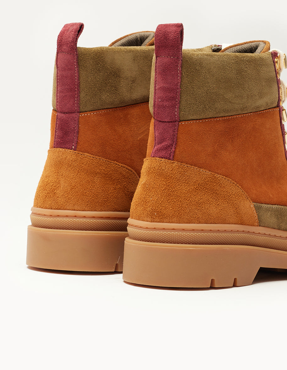 Bottines en cuir certifié | rouge "joelle - suède et velours cognac bordeaux"