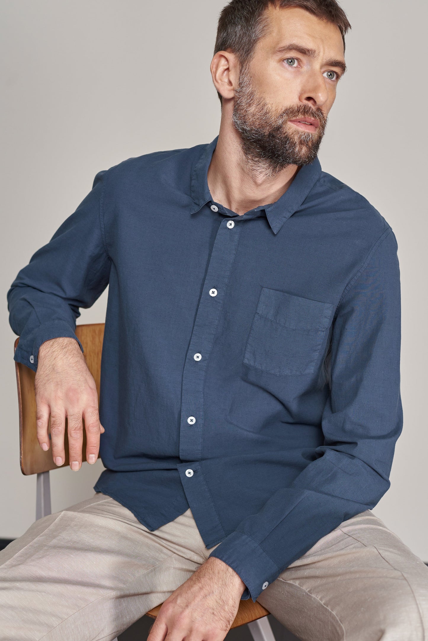 Chemise droite en coton bio, tencel et lin | marine "simon shirt - tencel linen cold navy"