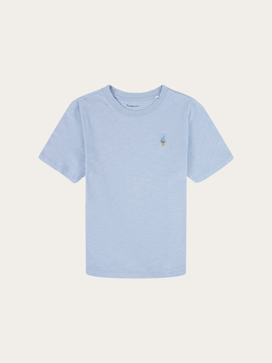 T-shirt bleu ciel avec broderie en coton bio - slub icecream embroidery tee chambray blue