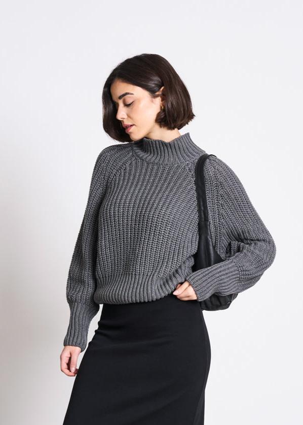 Pull maille oversize en coton bio | Gris "ola dark grey"